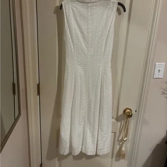 Anne Klein sz 8 white eyelet midi sleeveless sundress collared button front sash - Picture 9 of 12